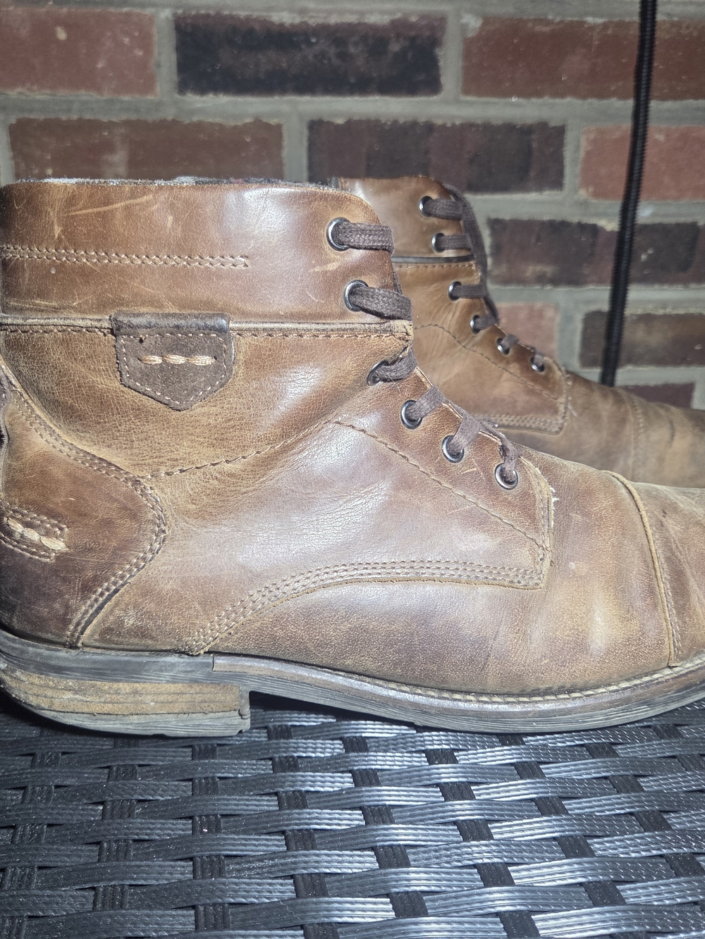 Alfani "Jack" Men's Brown Leather Ankle Boots Size 10.5 M Side Zip Cap Toe
